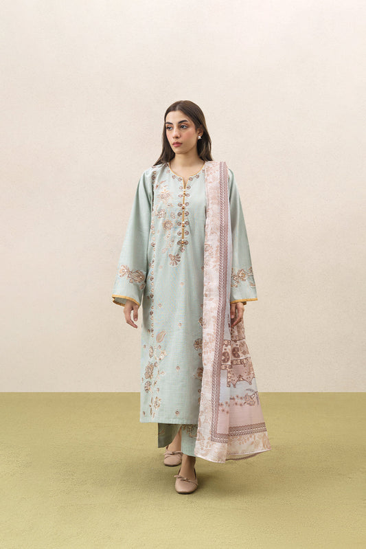 3 PIECE EMBROIDERED SLUB SUIT (PRET)