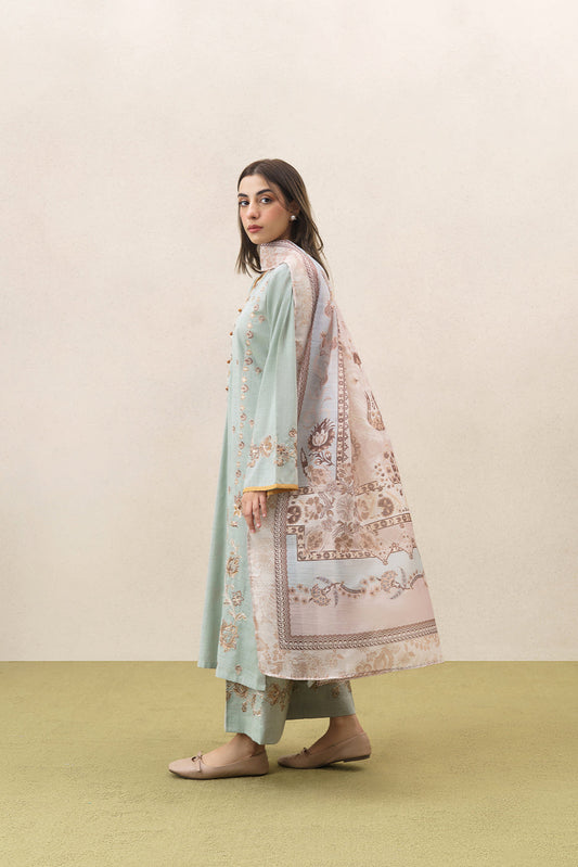 3 PIECE EMBROIDERED SLUB SUIT (PRET)
