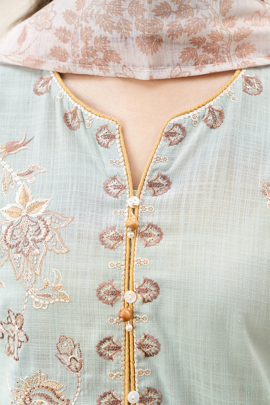 3 PIECE EMBROIDERED SLUB SUIT (PRET)
