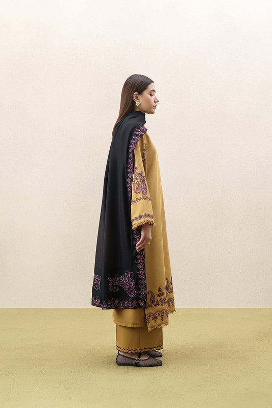 3 PIECE EMBROIDERED KHADDAR SUIT WITH SHAWL-URBAN OCHRE (UNSTITCHED)