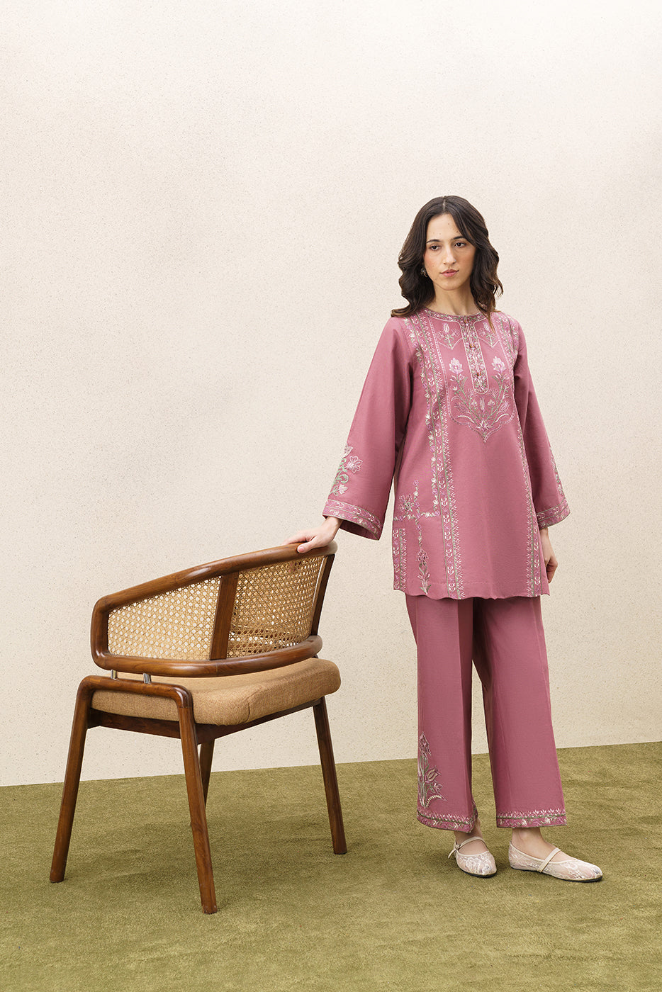 2 PIECE EMBROIDERED KHADDAR SUIT-HEATHER TAN (UNSTITCHED)