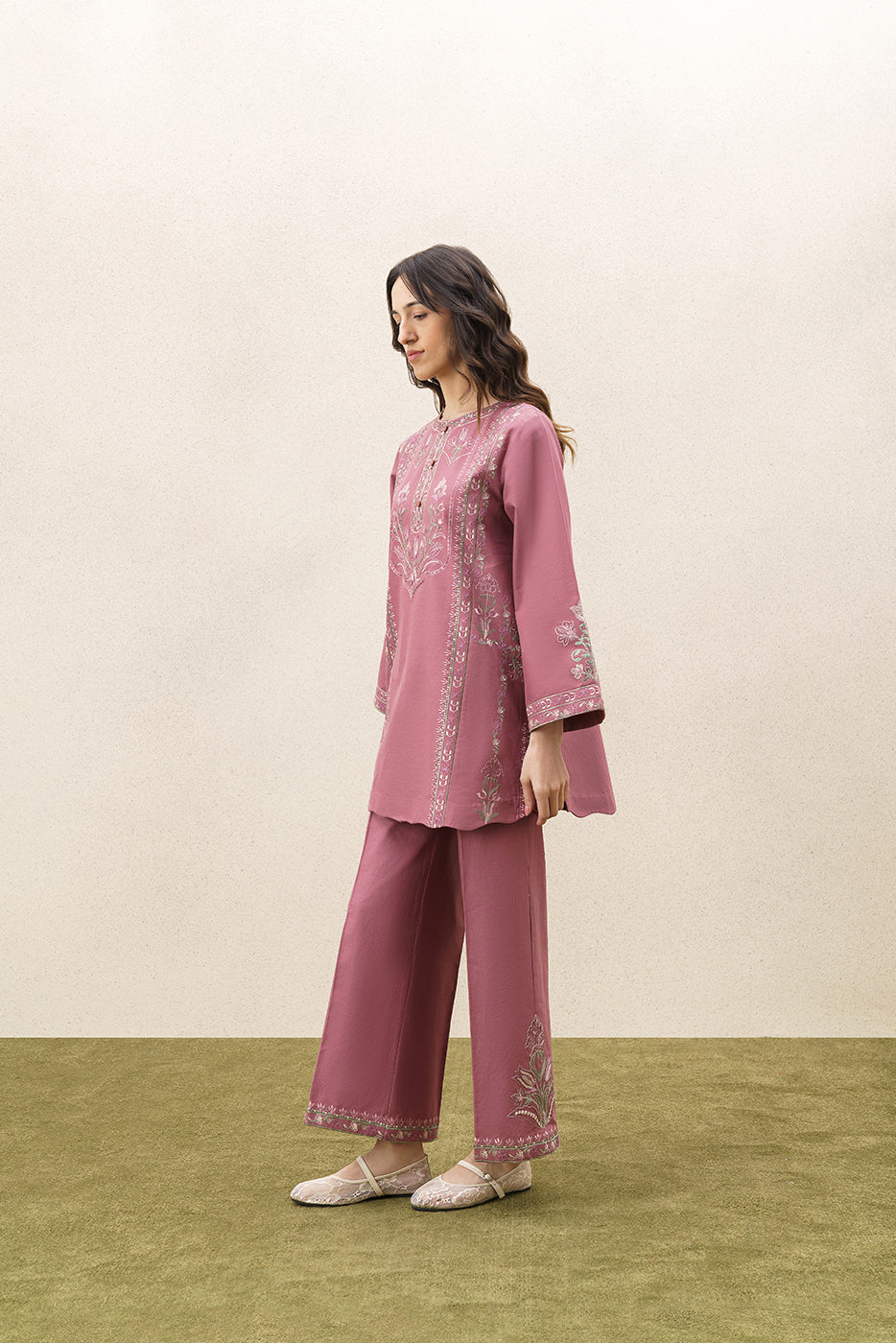 2 PIECE EMBROIDERED KHADDAR SUIT-HEATHER TAN (UNSTITCHED)
