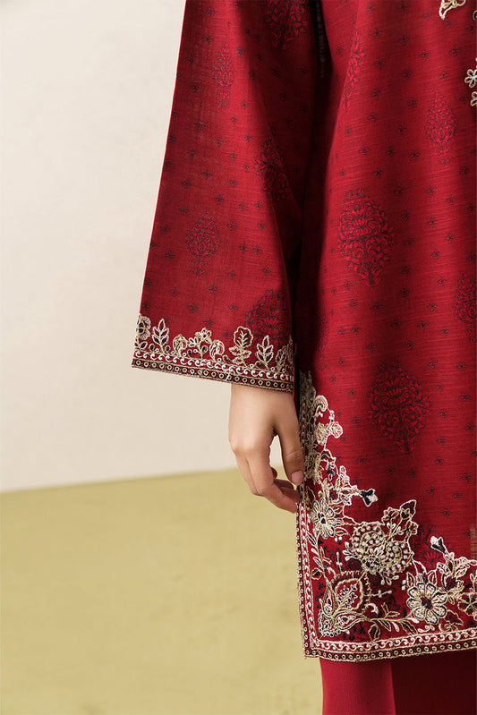 3 PIECE EMBROIDERED KHADDAR SUIT WITH SHAWL-GARNET CRUSH (UNSTITCHED)