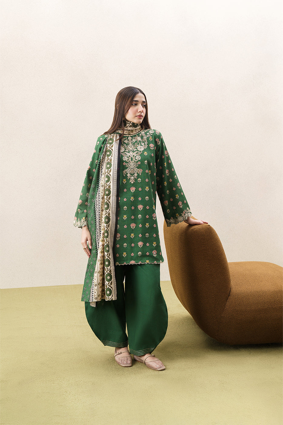 3 PIECE EMBROIDERED KHADDAR SUIT-BASIL MEADOW (UNSTITCHED)