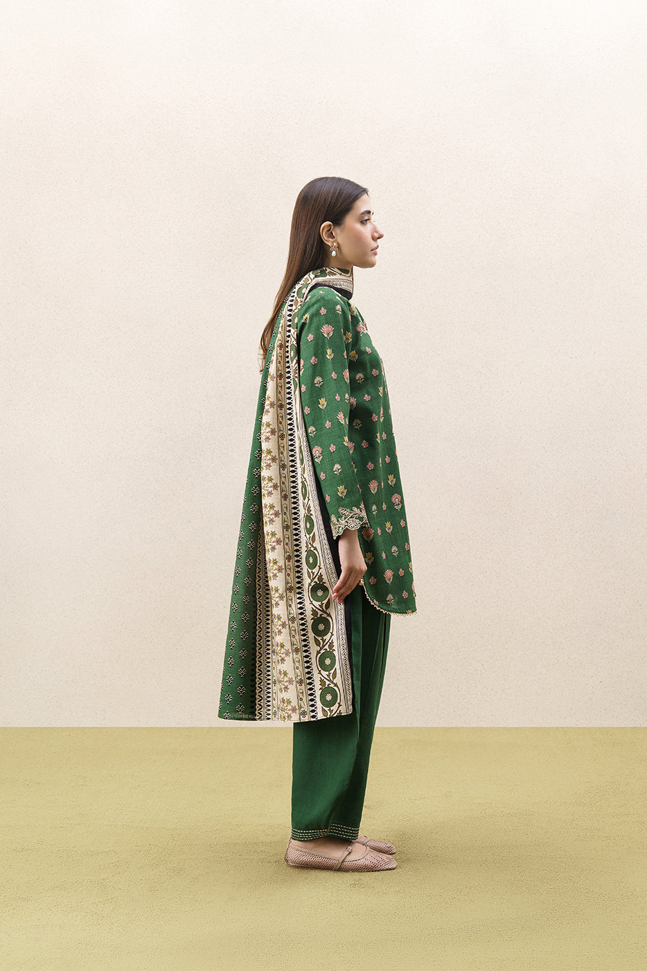 3 PIECE EMBROIDERED KHADDAR SUIT-BASIL MEADOW (UNSTITCHED)