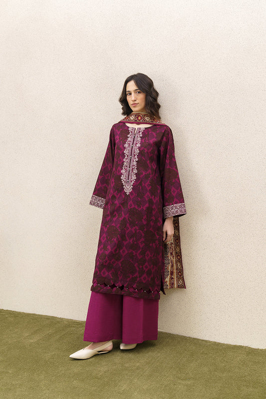 3 PIECE EMBROIDERED KHADDAR SUIT-RAZE MAUVE (UNSTITCHED)