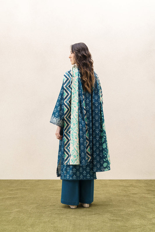 3 PIECE EMBROIDERED KHADDAR SUIT-CHIVRON BLUE (UNSTITCHED)
