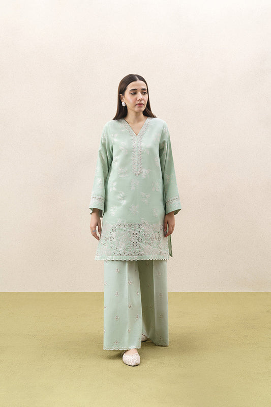 2 PIECE EMBROIDERED SELF JACQUARD SUIT-FROSTED MINT (UNSTITCHED)