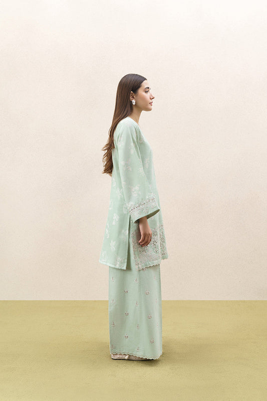 2 PIECE EMBROIDERED SELF JACQUARD SUIT-FROSTED MINT (UNSTITCHED)