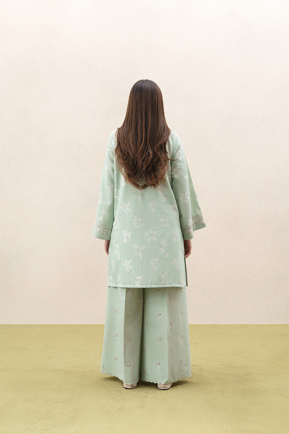 2 PIECE EMBROIDERED SELF JACQUARD SUIT-FROSTED MINT (UNSTITCHED)