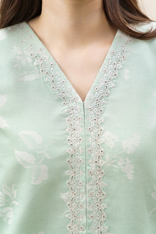 2 PIECE EMBROIDERED SELF JACQUARD SUIT-FROSTED MINT (UNSTITCHED)