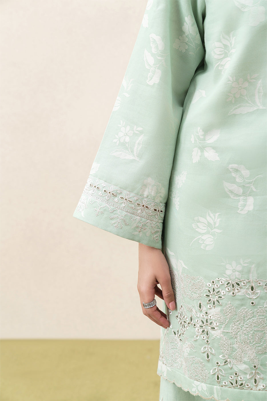 2 PIECE EMBROIDERED SELF JACQUARD SUIT-FROSTED MINT (UNSTITCHED)