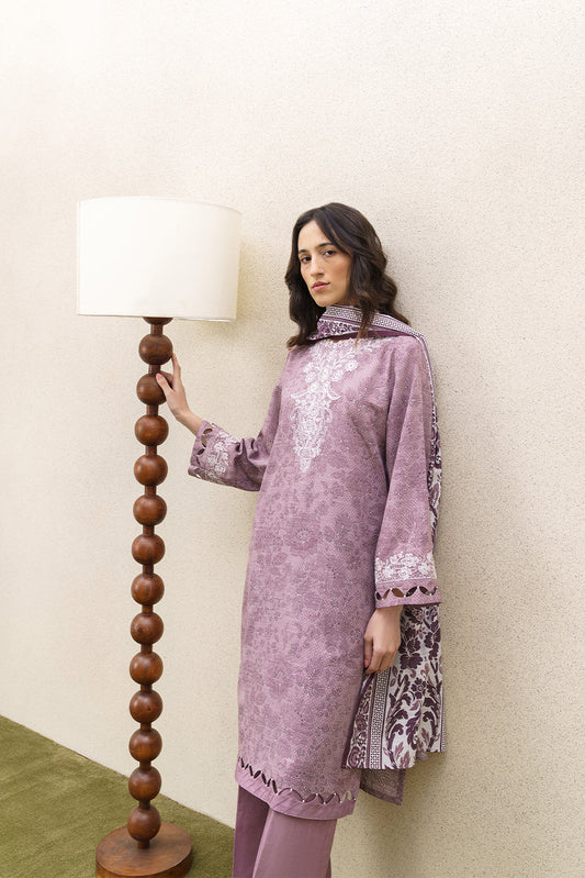 3 PIECE EMBROIDERED KHADDAR SUIT-FROSTED ROSE (UNSTITCHED)