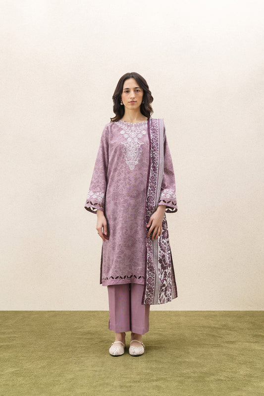 3 PIECE EMBROIDERED KHADDAR SUIT-FROSTED ROSE (UNSTITCHED)