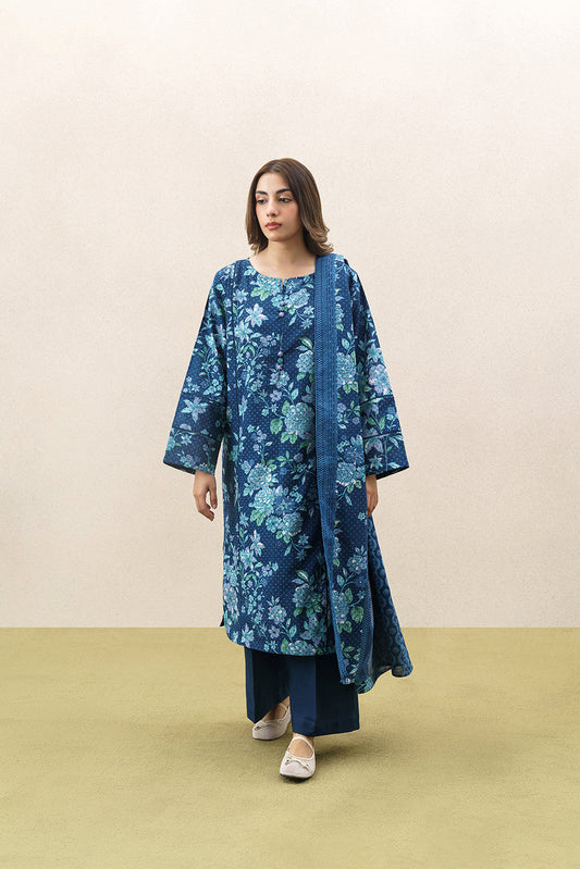 3 PIECE PRINTED KHADDAR SUIT-ARCTIC ESCAPE (UNSTITCHED)