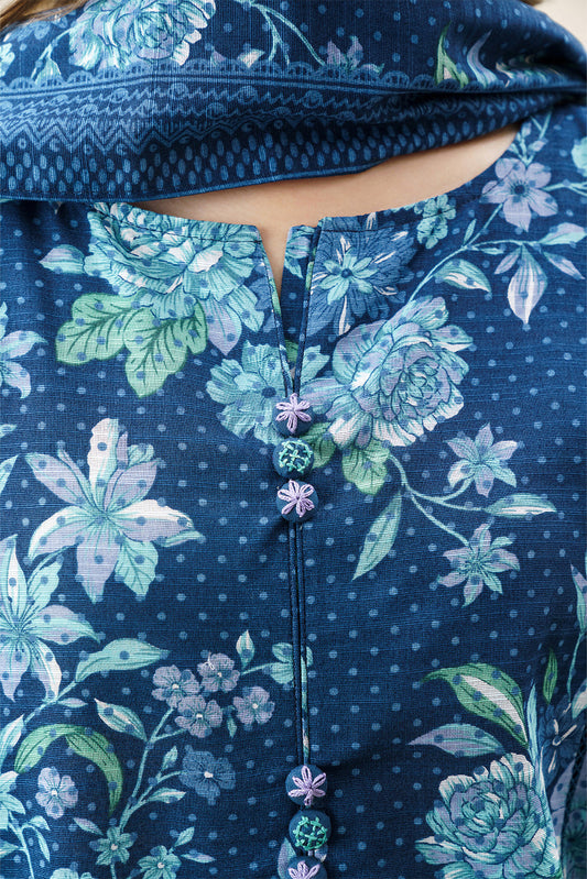 3 PIECE PRINTED KHADDAR SUIT-ARCTIC ESCAPE (UNSTITCHED)