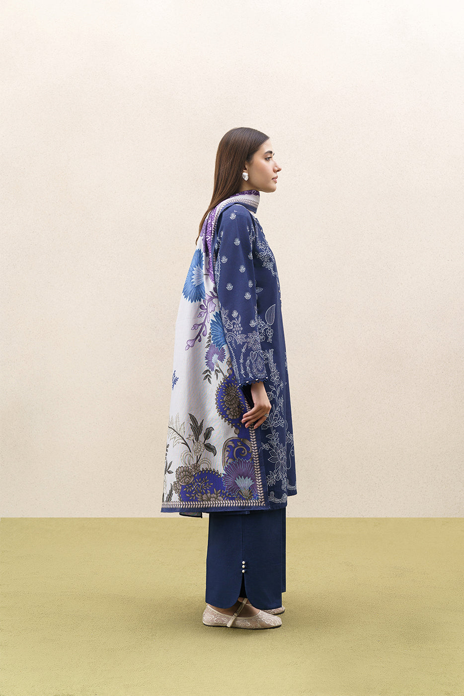 3 PIECE PRINTED KHADDAR SUIT-BLUE REVERIE (UNSTITCHED)