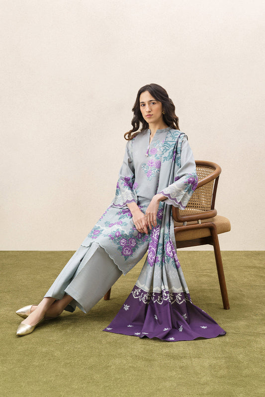 3 PIECE EMBROIDERED KHADDAR SUIT-VERDANT ASH (UNSTITCHED)