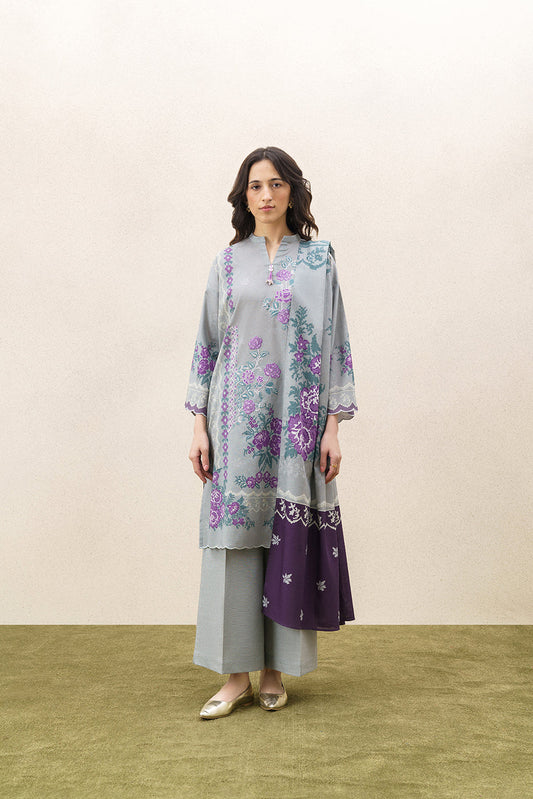 3 PIECE EMBROIDERED KHADDAR SUIT-VERDANT ASH (UNSTITCHED)