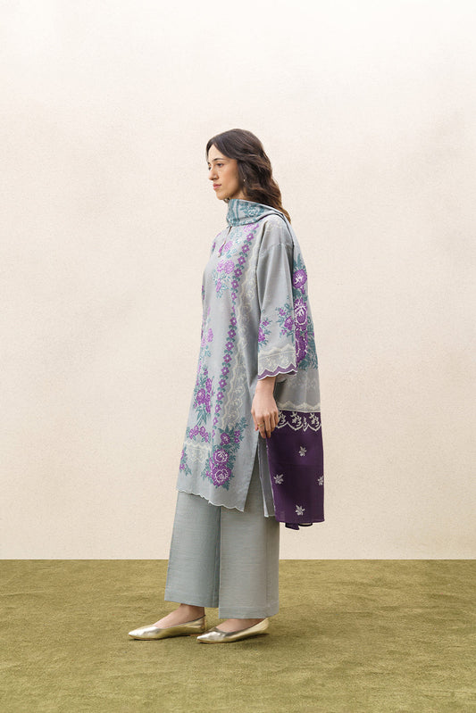 3 PIECE EMBROIDERED KHADDAR SUIT-VERDANT ASH (UNSTITCHED)