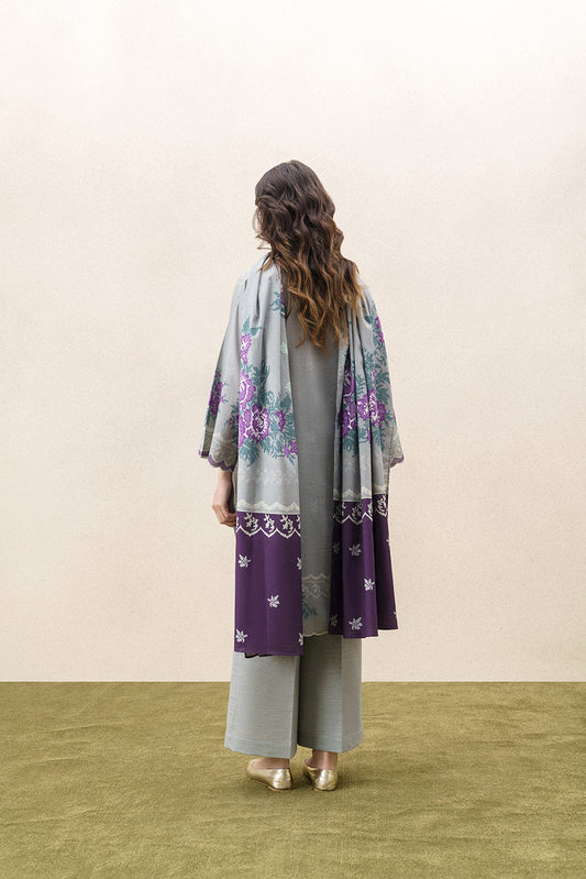 3 PIECE EMBROIDERED KHADDAR SUIT-VERDANT ASH (UNSTITCHED)