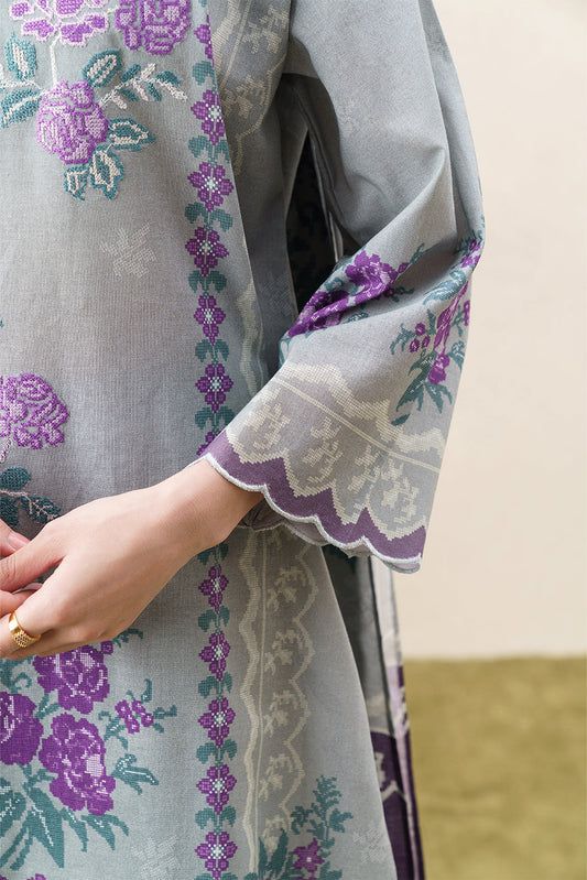 3 PIECE EMBROIDERED KHADDAR SUIT-VERDANT ASH (UNSTITCHED)
