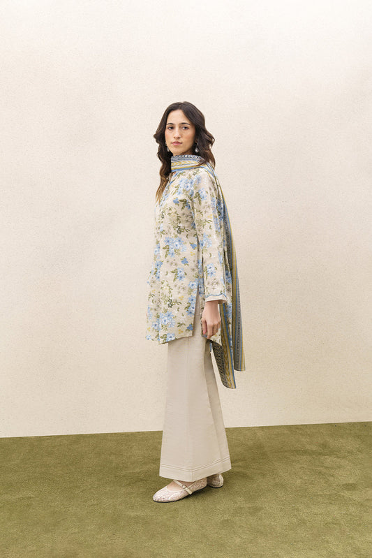 3 PIECE PRINTED KHADDAR SUIT-AQUA ESSENCE (UNSTITCHED)