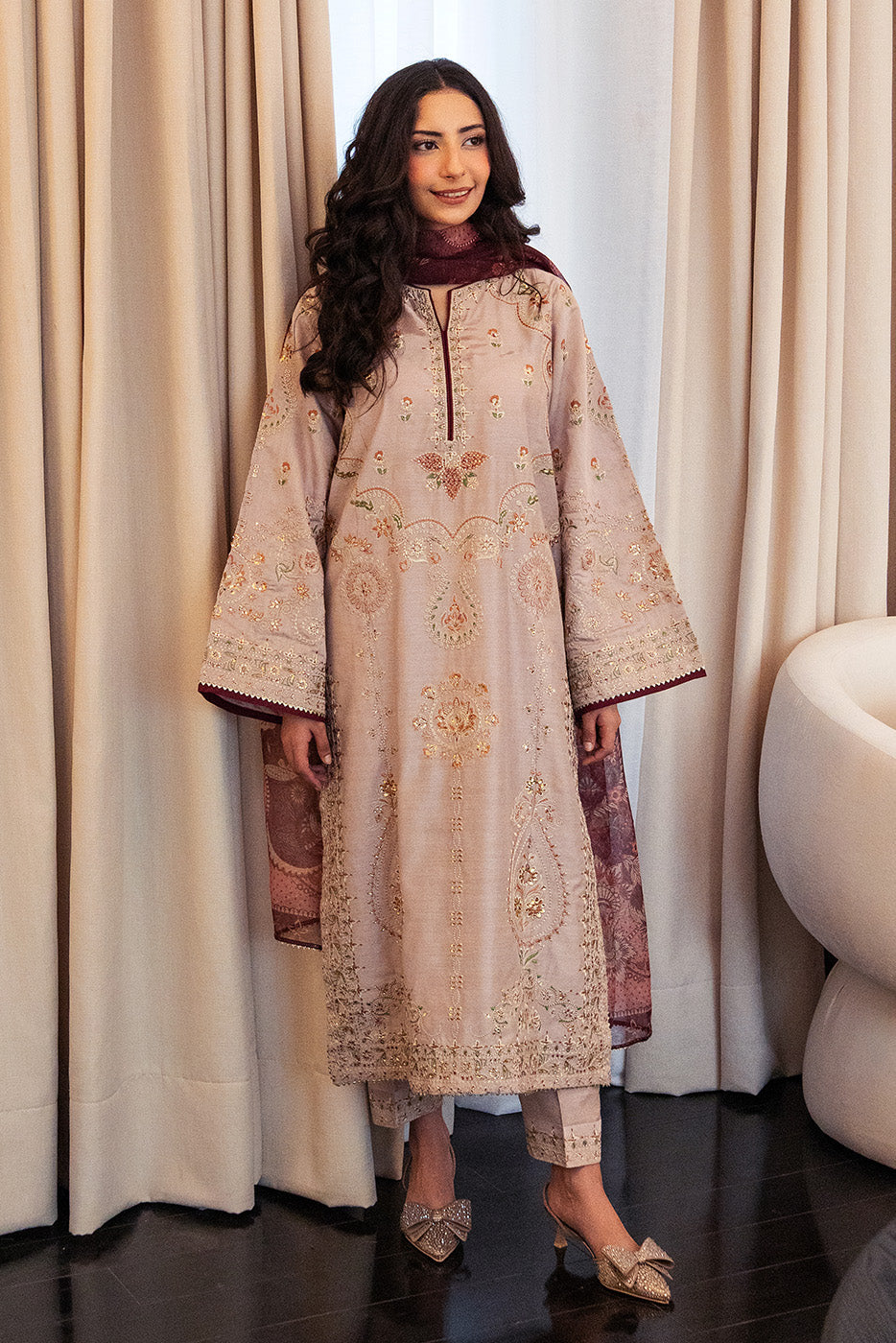 3 PIECE EMBROIDERED TWO TONE SUIT (LUXURY PRET)