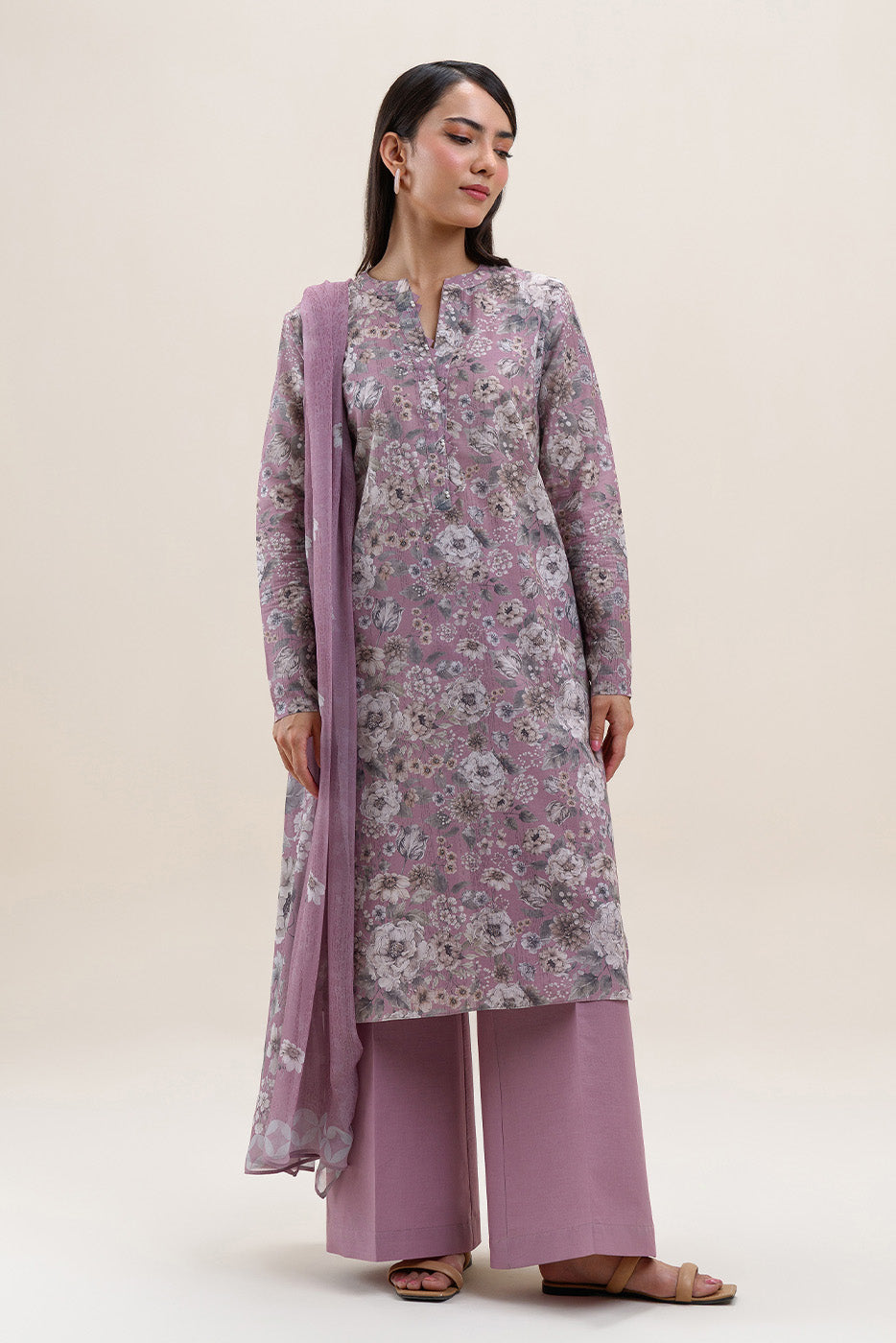 3 PIECE PRINTED LAWN SUIT-FLORA BLUSH (UNSTITCHED)