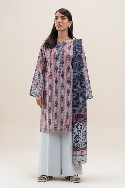 3 PIECE PRINTED LAWN SUIT-ROUGE GLEAM (UNSTITCHED)