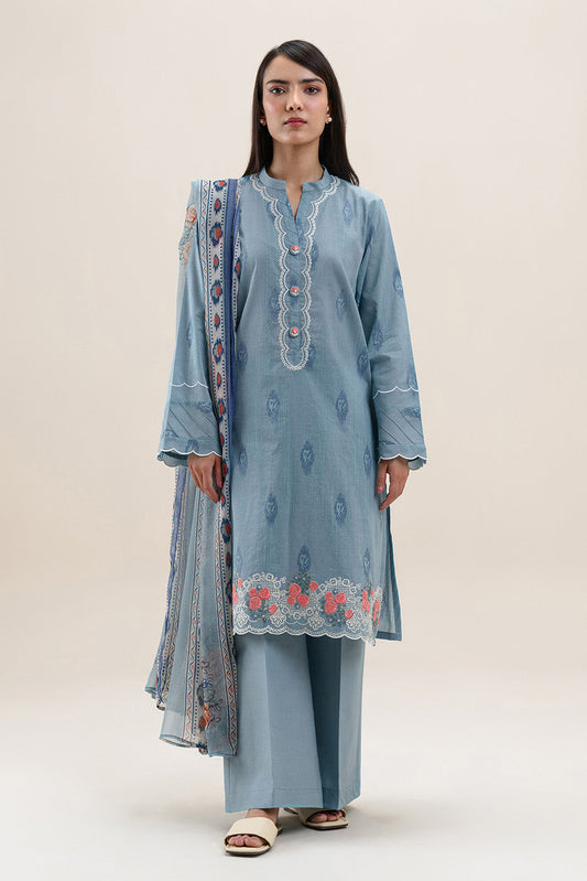 2 PIECE EMBROIDERED LAWN SUIT-AQUA ICE (UNSTITCHED)