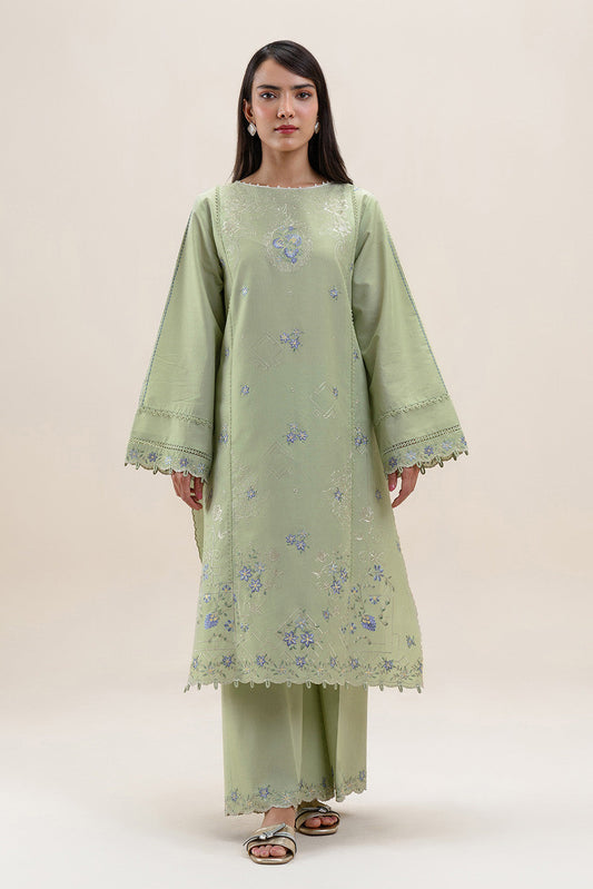 2 PIECE EMBROIDERED LAWN SUIT-MOSS GREEN (UNSTITCHED)