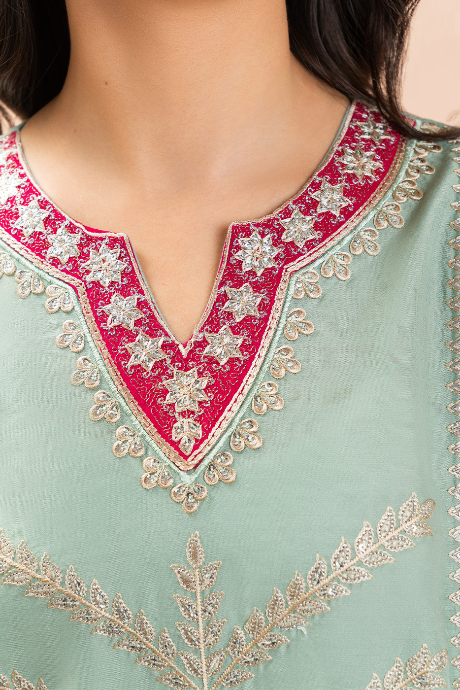2 PIECE EMBROIDERED TWO TONE SUIT (LUXURY PRET)