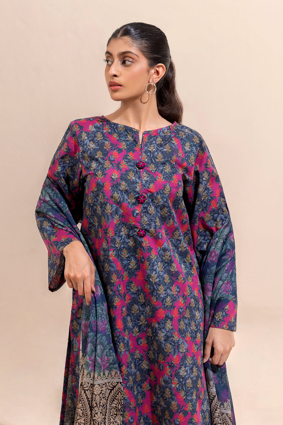 3 PIECE PRINTED LAWN SUIT-INCANTATION PINK (UNSTITCHED)