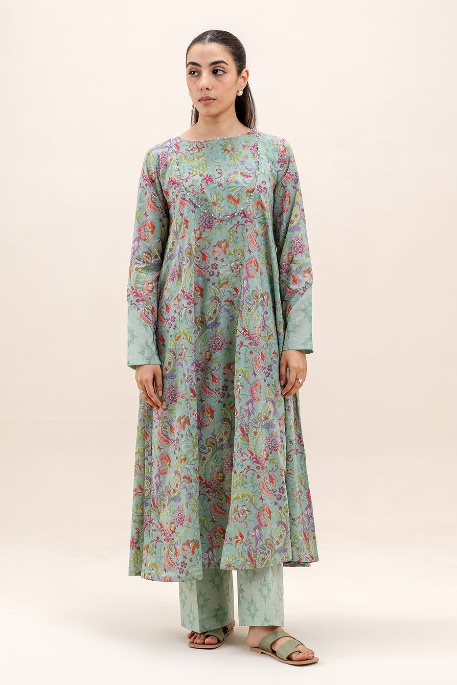 2 PIECE PRINTED LAWN SUIT-SEA MIST (UNSTITCHED)