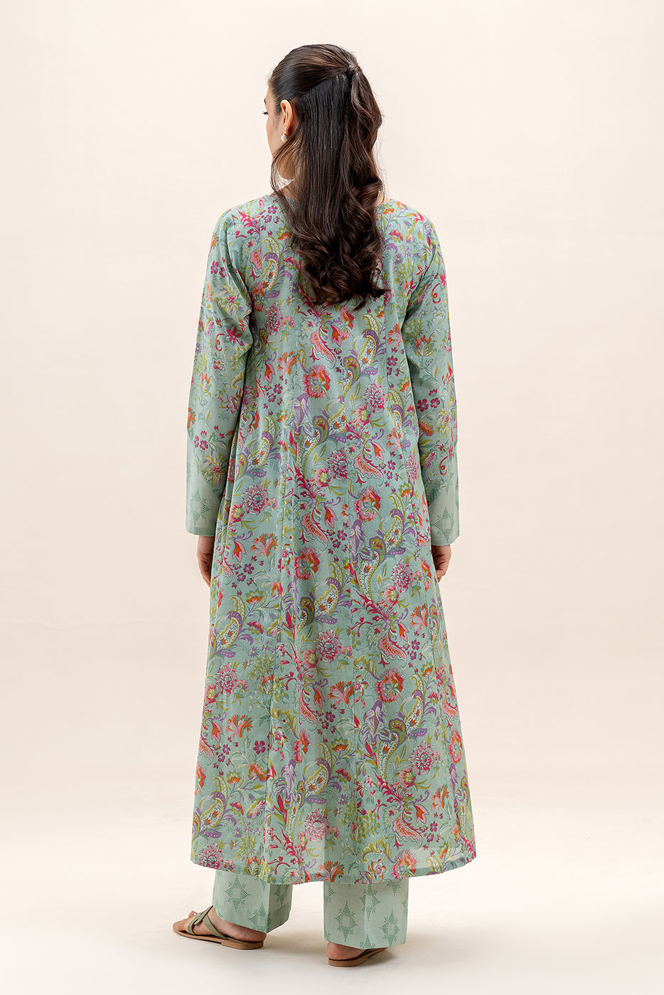 2 PIECE PRINTED LAWN SUIT-SEA MIST (UNSTITCHED)