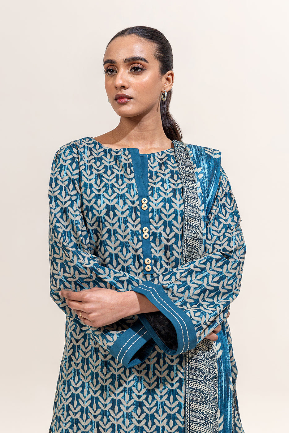 2 PIECE PRINTED LAWN SUIT-MIDNIGHT FROST (UNSTITCHED)