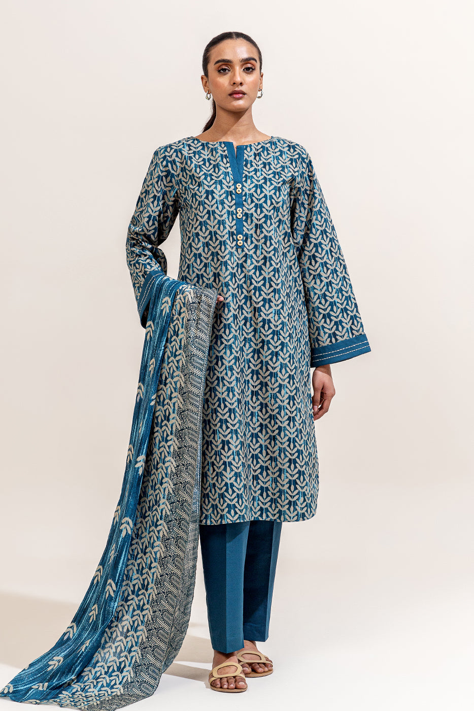 2 PIECE PRINTED LAWN SUIT-MIDNIGHT FROST (UNSTITCHED)