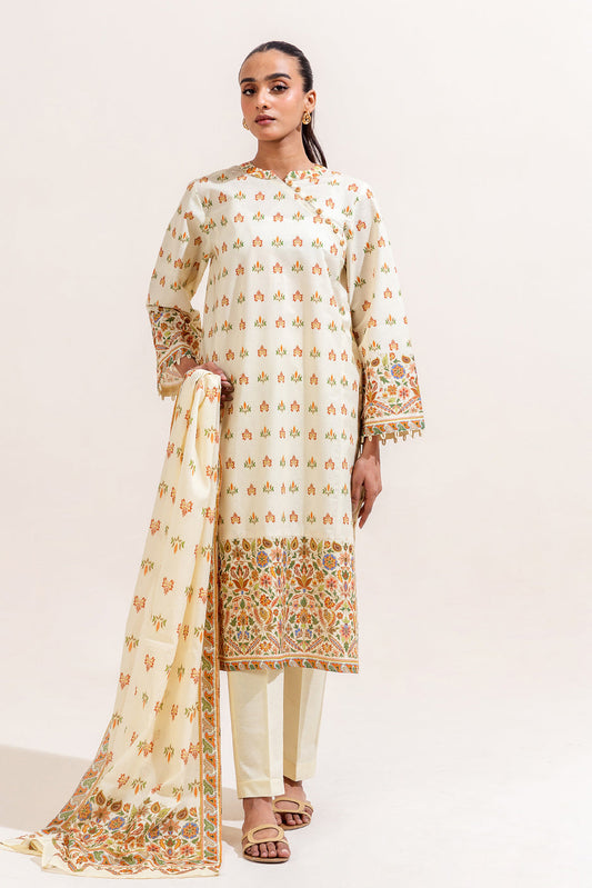 3 PIECE PRINTED LAWN SUIT-IVORY DEW (UNSTITCHED)