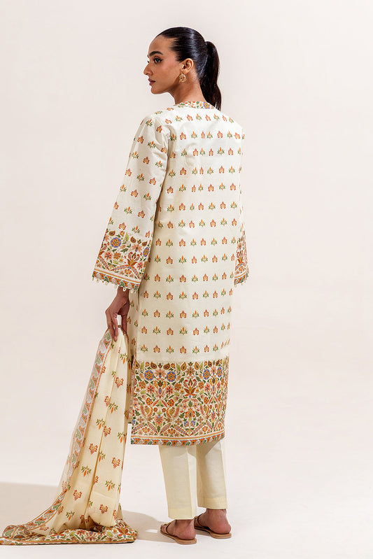 3 PIECE PRINTED LAWN SUIT-IVORY DEW (UNSTITCHED)