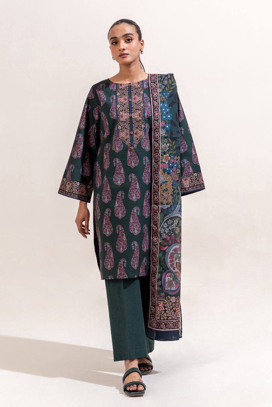 3 PIECE PRINTED LAWN SUIT-BOANICAL GARDEN (UNSTITCHED)