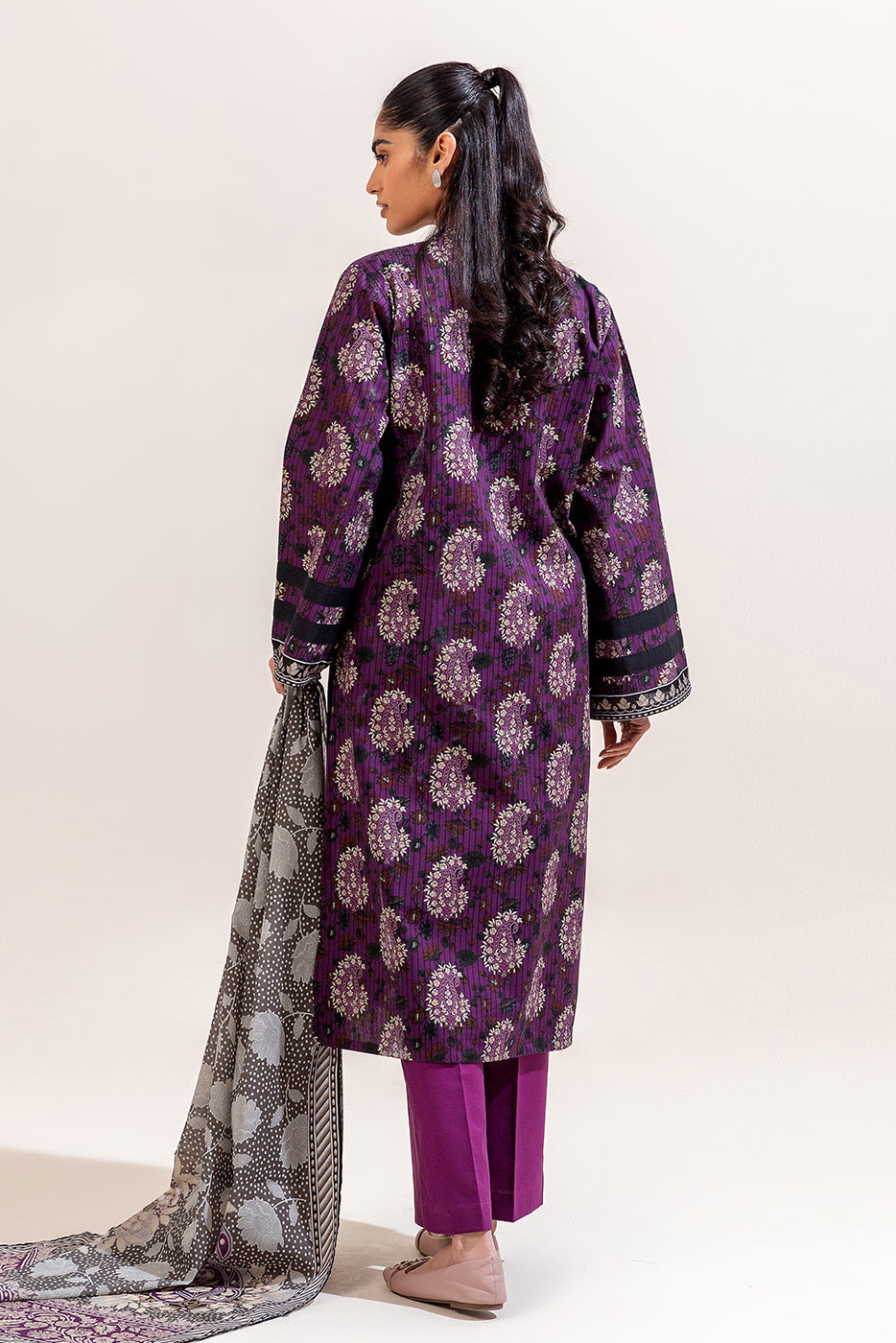 3 PIECE PRINTED LAWN SUIT-VOILET WEFT (UNSTITCHED)