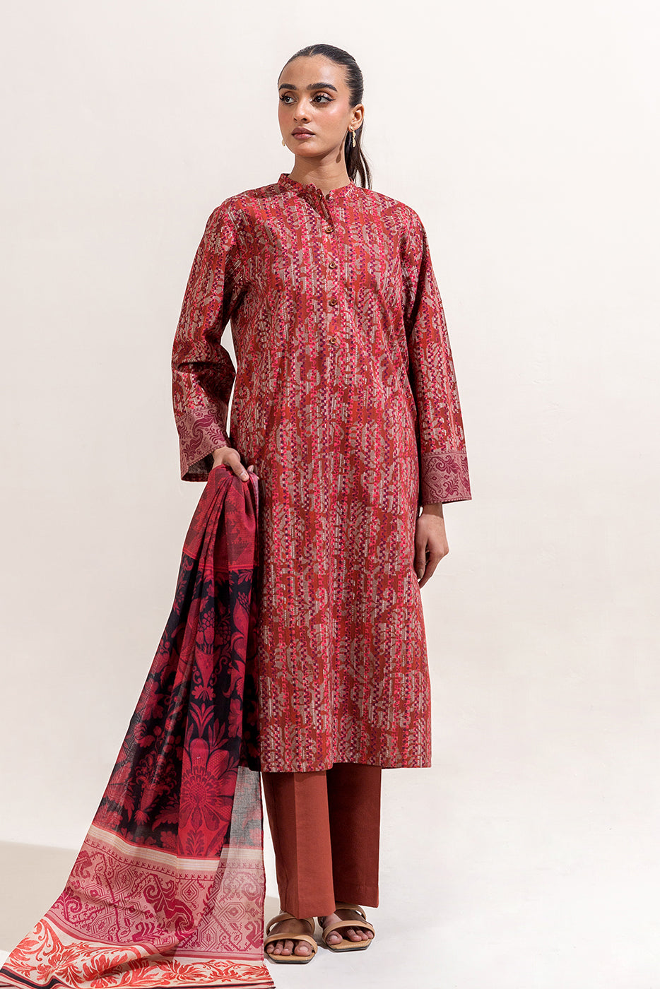 3 PIECE PRINTED LAWN SUIT-SCARLET RIME (UNSTITCHED)