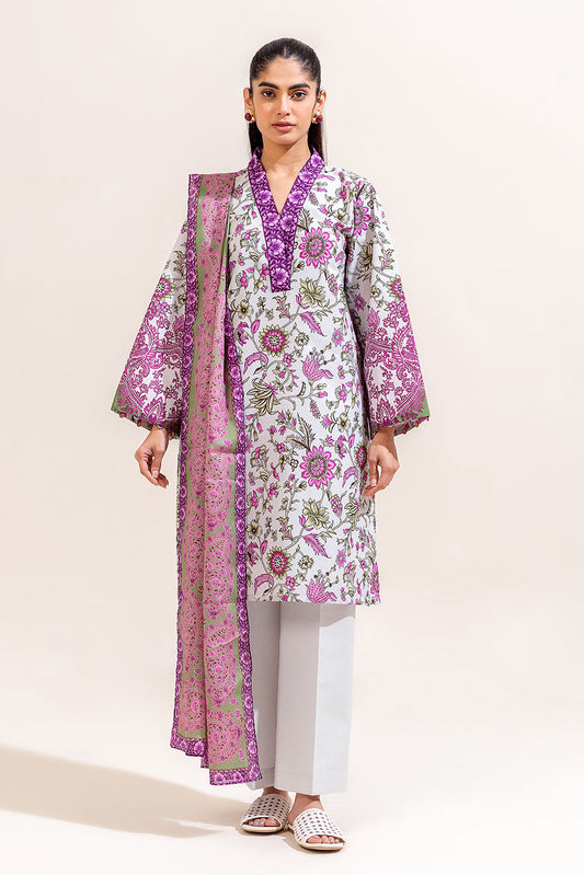 3 PIECE PRINTED LAWN SUIT-MYSTERY GARDEN (UNSTITCHED)