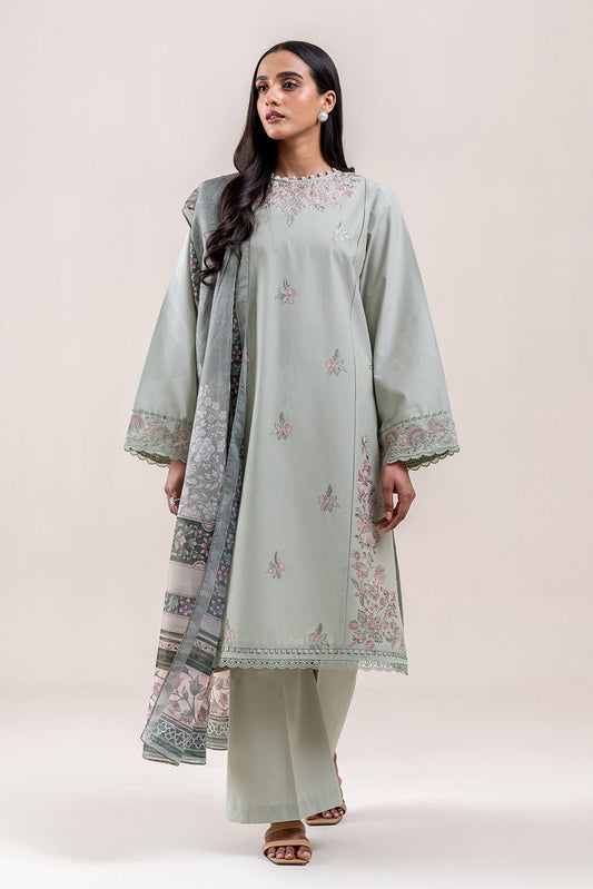 3 PIECE EMBROIDERED LAWN SUIT-OYSTER VINE (UNSTITCHED)