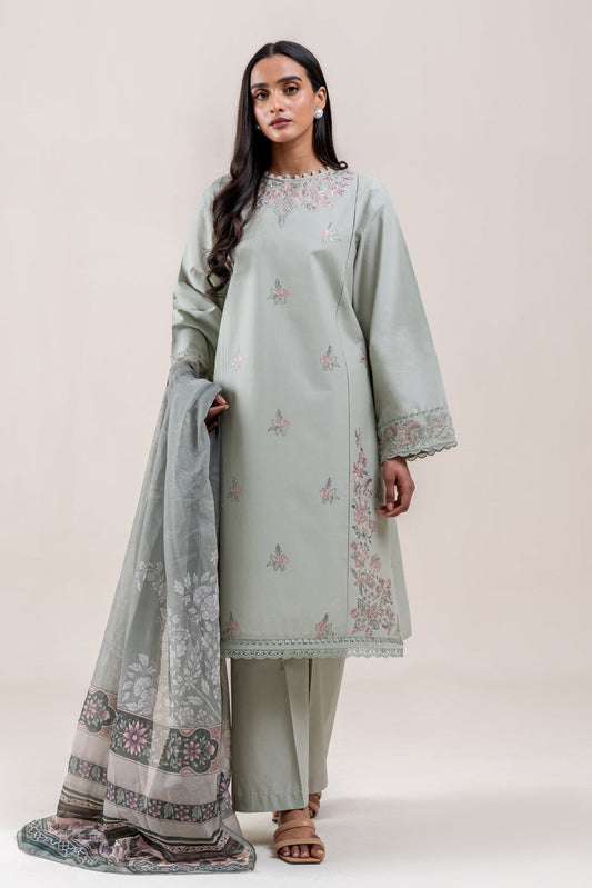 3 PIECE EMBROIDERED LAWN SUIT-OYSTER VINE (UNSTITCHED)