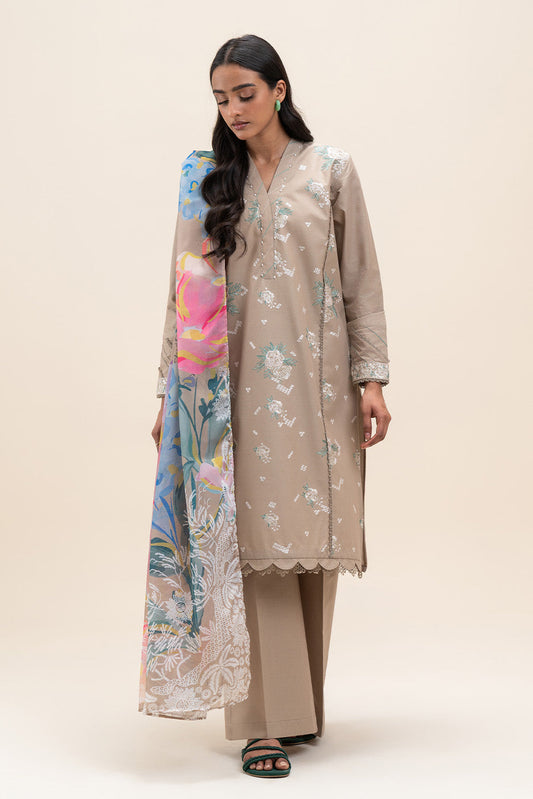 3 PIECE EMBROIDERED LAWN SUIT-HAZEL WOOD (UNSTITCHED)