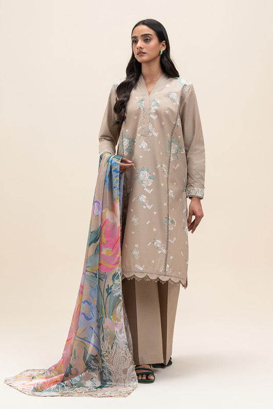 3 PIECE EMBROIDERED LAWN SUIT-HAZEL WOOD (UNSTITCHED)