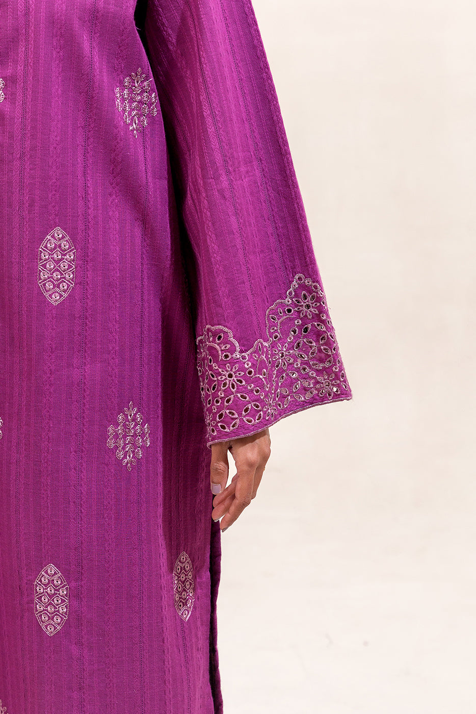 1 PIECE EMBROIDERED LENO KARRA SHIRT-MAUVE HAZE (UNSTITCHED)