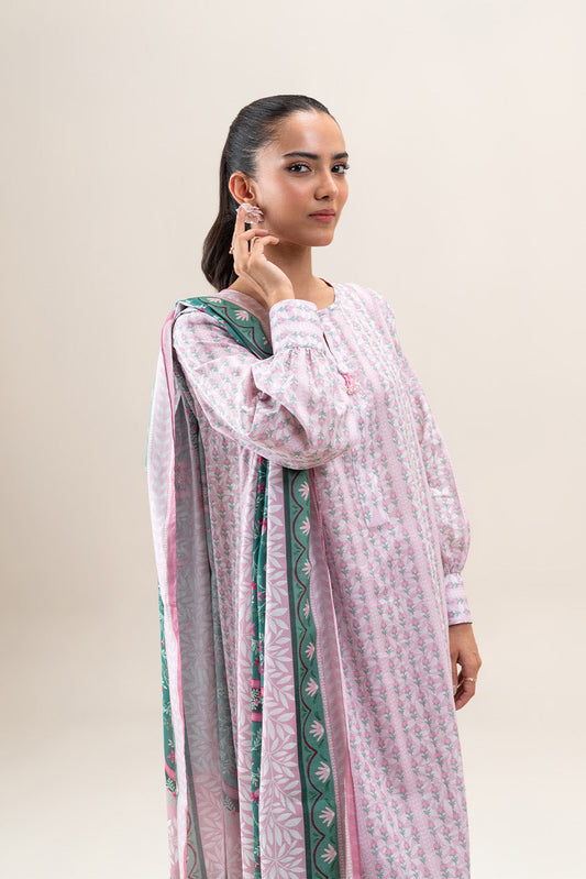 3 PIECE PRINTED LAWN SUIT-PEACH BLUSH (UNSTITCHED)